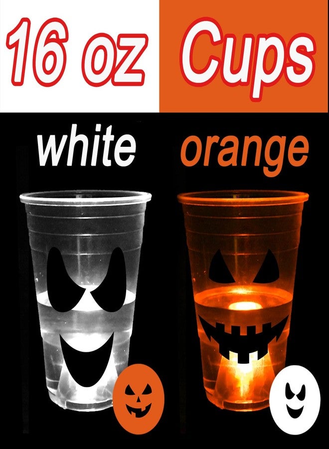 Ahuimeius 22 Pcs Halloween Glow Pumpkin Party Game Set,16 oz Light Up Pong Cups for Halloween Ghost Theme Party with 6 Halloween Theme Balls, Halloween House Parties Holidays Game(Orange&White) - Image 5